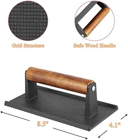 13 x 9 Inch Rectangular Basting Cover and Grill Press Kit for Blackstone Accessories, Universal BBQ Melting Dome Steaming Lid & Smash Burger Press for Flat Top Teppanyaki, Dishwasher Safe