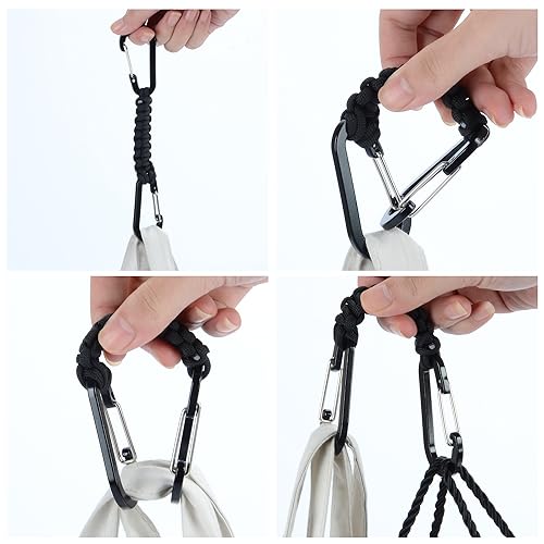 BRAVESHINE 1 Black 1 Camo Paracord Keychain Hook Carabiner Clips, Lanyard Hanger with D Ring Hooks Heavy-Weight Stroller Hook Holder for Water Bottle, Key, Backpacks, Tools, Boys, Girls, Men, Women