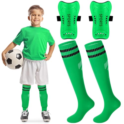 Syhood Soccer Shin Guards and Socks for Toddler Kids Youth, Lightweight Soccer Shin Pads Protective Soccer Gear for 3-5, 5-10, 10-15 Years Old Children Teen Boys Girls Soccer Game (Green,S Size)