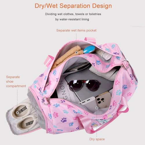 Octsky Sports Gym Bag Teens Dance Bag Gymnastics Bag Carry On Weekender Bag with Shoe Compartment (Butterfly Pink)