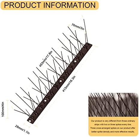 OFFO Brown Bird Spikes Pre-Assembled for Pigeons Birds, Cover 10 Feet Durable Bird Spikes with Stainless Steel for Fence Roof Mailbox Window