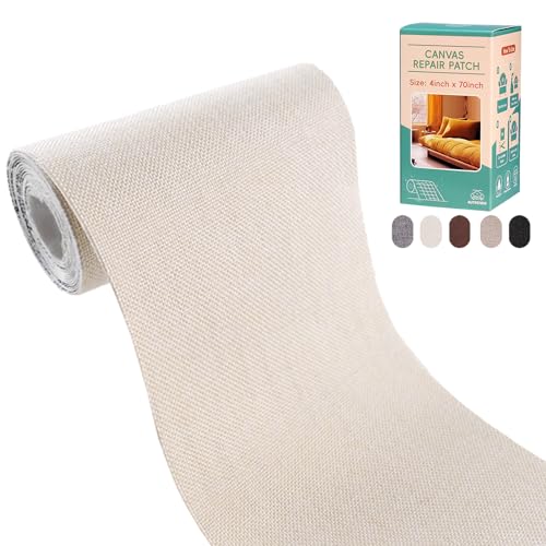 Autrends Canvas Repair Tape,Fabric Repair Patch,4×70 Inches,Outdoor Gear Patch, Waterproof,Self-Adhesive for Repairing Boat Covers,Tents,Sofas,Patio Umbrellas,Lounge Chairs,Awnings Beige1.0