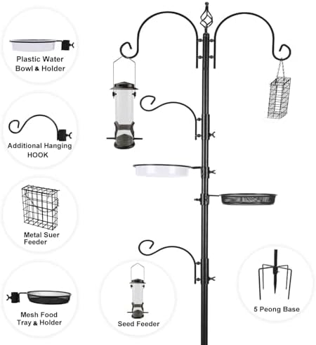 ERYTLLY Bird Feeding Station Kit Bird Feeder Pole Wild Bird Feeder Hanging Kit Planter Hanger Multi Feeder Hanging with Metal Suet Feeder Bird Bath for Attracting Wild Birds