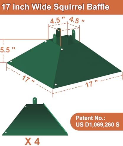 Metal Squirrel Baffle for 4x4 Post, Outside Wooden Pole Mount Squirrel Guards for Bird Feeders, 17 Inch Squirrels Deterrents Stopper to Deter Racoons, Green, 1pcs