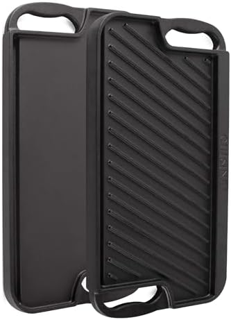 Cuisinel Cast Iron Griddle/Grill + Scraper/Cleaner - Reversible Pre-Seasoned 16.75" X 9.5"-inch Dual Handle Flat Skillet and Griller Pan - Works Indoor/Outdoor, Stove Burner, Gas, Fire