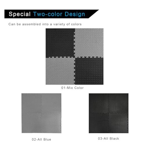 Holymus 1 in Thick 48 Sq Ft EVA Foam Exercise Gym Mats 12 Pcs - Interlocking Puzzle Floor Tiles for Home Gym Heavy Workout Equipment Flooring - 24 x 24in Tile, Black & Gray