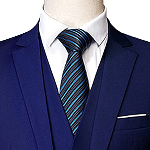 Casual 2 Button Suits for Men Slim Fit Notched Lapel Business Sets Solid Color Wedding Formal Jacket Vest Pants (Dark Blue,Medium)
