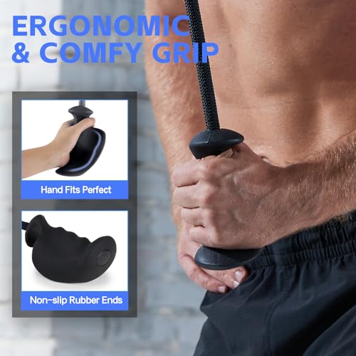 HXD-ERGO Ergonomic Tricep Rope of 2, Tricep Pull Down Attachment with Ergonomic Grip for Cable Machine - Single Arm Tricep Pull Down Cable Attachment for Gym