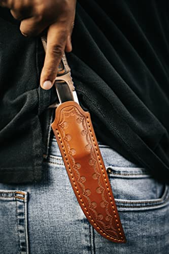 AUBEY Fixed Blade Hunting Knife Full Tang with Leather Sheath for Men, D2 Blade Outdoor Survival Camping Knife, G10 Handle