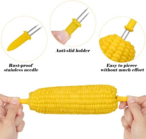 Aodaer 8 Pieces Plastic Corn Trays Corn Cob Holders and Dish Set with 2 Corn Butter Spreaders Corn on the Cob Skewers Service Tray Corn Dish Corn Holders BBQ Tools Cob Dinnerware Set