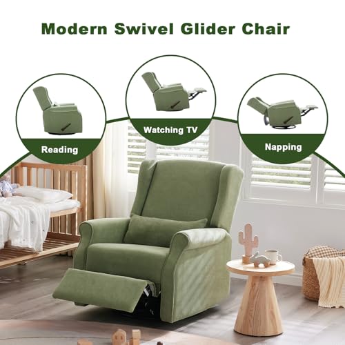 Eiayeebil Nursery Swivel Glider Recliner,Rocking Chair Nursery with Footrest,Rocking Recliner Chair for Nursery,Glider Rocker Recliner for Living Room & Bedroom,Green