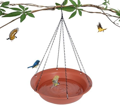 Hanging Bird Bath, Hanging Bird Water Feeder for Outdoors, Feeder Bowl, 1 Pack Birdbath Tray Accessories for Outside, Plastic Birdbaths Tray for Garden Patio Decoration (20", Terra Cotta)