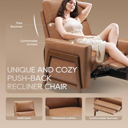 COLAMY Push Back Recliner Chair Set of 2, Upholstered Leather Recliner with Footrest 105-135 Degree Adjustable, Comfy Modern Wingback Recliner for Living Room, Bedroom,Small Spaces, Cocoa