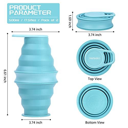 Nefeeko Collapsible Water Bottle, Reuseable BPA Free Silicone Foldable Bottles for Travel Gym Camping Hiking, Portable Leak Proof Sports Water Bottle with Carabiner