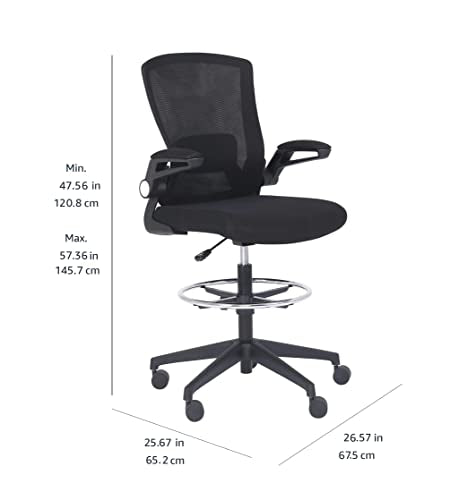 Amazon Basics Mid-Back Mesh Office Drafting Chair Stool with Adjustable Footrest, Flip-Up Arms, Black