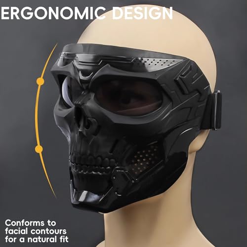 Airsoft Mask, Motorbike Goggles, Skull Mask, Paintball Mask, Dirt Bike Goggles, Tactical Gear, for Halloween, Riding, Paintball, Motorcycle, Outdoor Sports (Brown)