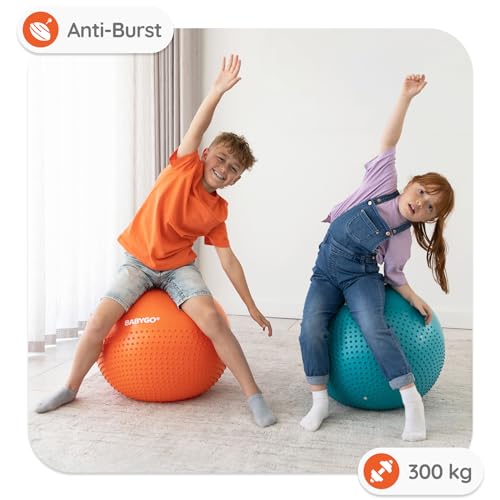 BABYGO® Kids Exercise Ball | Balance Stability Yoga Ball Autism Therapy Sensory Development ASD Special Needs Chair | 45cm Fun Play Book & Pump Included - Orange