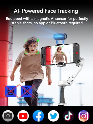 AOCHUAN 3-Axis Gimbal Stabilizer for Smartphone Smart X2 White AI & E10 Extension Rod & P02 Magnetic Fill Light