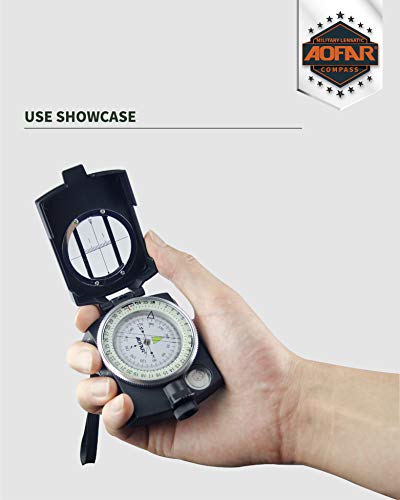 AOFAR Military Compass AF-4580 Black Lensatic Sighting Navigation, Waterproof and Shakeproof with Map Measurer Distance Calculator, Pouch for Camping, Hiking, Hunting, Backpacking