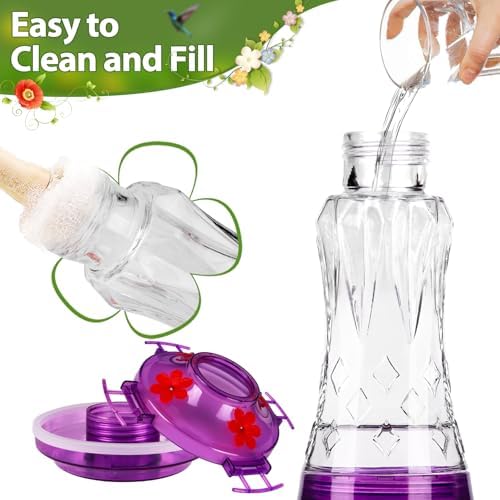 Hummingbird Feeders for Outdoors Hanging, BOLITE Glass Hummingbird Feeder, 4 Bee Guard Feeding Ports, Built-in Ant Moat, Leak Proof, 15 Ounces, Stars Decor, Purple, 2 Pack, Gifts for Women Men