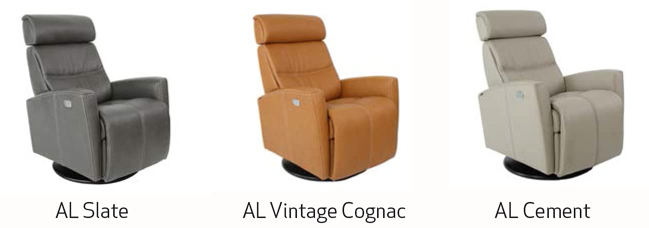 Fjords Milan Small Power Recline Swivel Swing Relaxer Recliner Chair in AL 545 Vintage Cognac Astro Line Leather