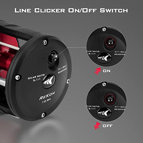KastKing ReKon Line Counter Trolling Fishing Reel, Round Baitcasting Reels, Left Handed, Size 10