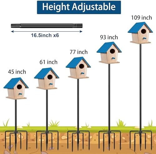 Ottsuls Bird Feeder Pole, 109 Inch Heavy Duty Bird House Pole Kit for Outdoors, with 5-Prong Base Feeding Station for Wild Birds Watching, Adjustable Feeder Stand (House Not Included)
