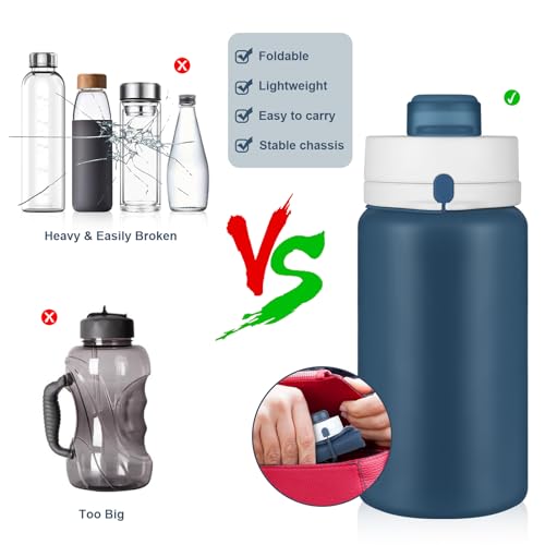 PLTCAT Collapsible Water Bottle, 19oz Foldable Water Bottle BPA Free Reusable Lightweight Leak-Proof Travel Silicone Water Bottle for Travel, Gym, Hiking, Office, Camping(Cream Green)