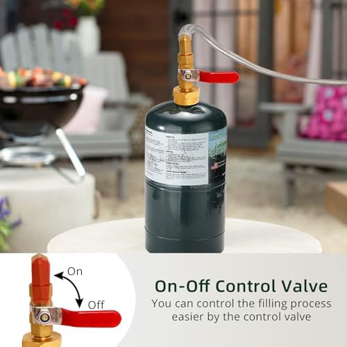 Propane Adapter for 1 lb. Tanks with Tank Gauge & Control Valve, 3 FT Propane Refill Stainless Steel Hose with 4 Bottle Caps, Fill 1 Pound Bottles from 5-40lb Tank