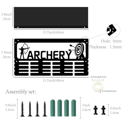 CREATCABIN Archery Medal Holder Trophy Shelf Medal Hanger Display with Shelf Stand Sports 4 Rows Wall Mount Hold 70+ Medals for Men Gymnastics Soccer Running Swimming Awards Rack 15.7 x 7.9 Inch