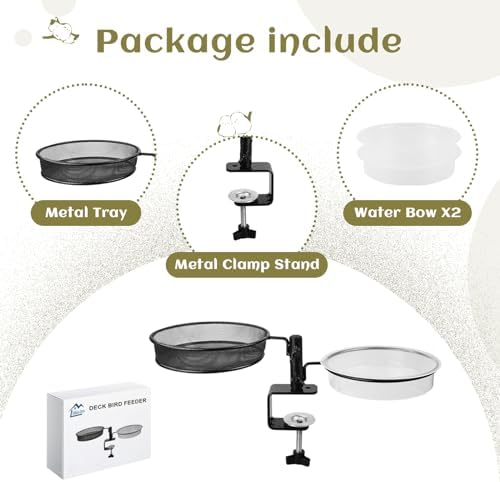 Deck Bird Feeders Platform Bird Feeder Deck Mount Bird Bath Spa for Dual Use Deck Flower Stand Flower Pot Great for Attracting Birds Detachable and Adjustable Heavy Duty Sturdy Steel,Bronze