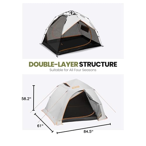 OutdoorMaster 2 Person Camping Tent, 4 Seasons Lightweight Backpacking Canopy, Waterproof and Weatherproof Sun Shelter, Double Layer Outdoor Cabana for Camping, Hiking and Mountaineering