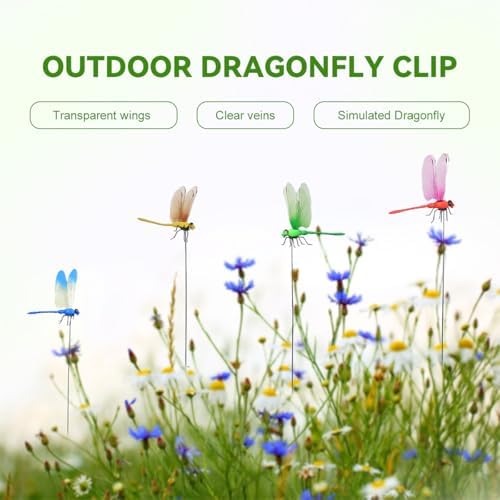 Dragonfly Clip Bug Repellent, 2025 New Fake Dragon Fly Hat Clips, 3D Dragonfly Garden Stakes Decor, Realistic Humming Bird Stakes, Artificial Clip-On Fly Deterrent for Indoor Outdoors (24pcs)