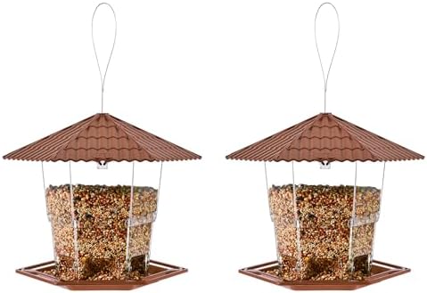 Bird Feeders for Outdoors Hanging Bird Feeder Wild Bird Seed, Brown 2 Pack B