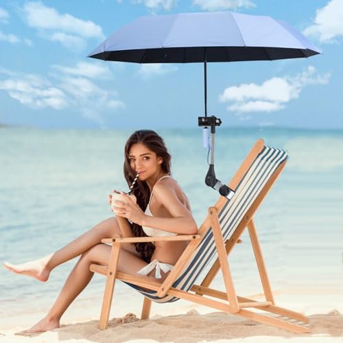 Beach Chair Umbrella with Clamp Adjustable Clip On Umbrellas for Outdoor Chairs UPF 50+ UV Protection Portable Stroller Umbrella for Travel, Camping Chairs, Wheelchair, Boat, Patio