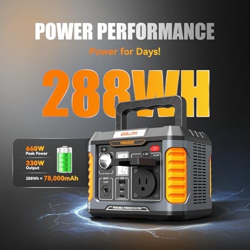 BALDR Portable Power Station, 330W(660W Peak) Solar Generator, 288Wh Solar Power Bank 120V Pure Sine Wave AC Outlet, 78000mAh Backup Lithium Battery for Home CPAP Camping Travel Outdoors Emergency