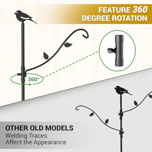 Idzo 42-Inch Adjustable Double Deck Hook for Railing, Shepherds Hooks for Outdoor Heavy-Duty with 3-Layer Coating, 5 Pounds Capacity Per Arm, Rust-Resistant Iron, Ideal for Bird Feeders and Planters