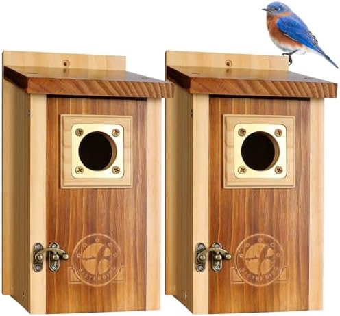 Pack of 2 Bluebird Houses for Outside, Premium Wooden Bird Houses for Outdoor, Weatherproof Blue Bird House, Bluebird Swallow Chickadee Wren, Assembly Required