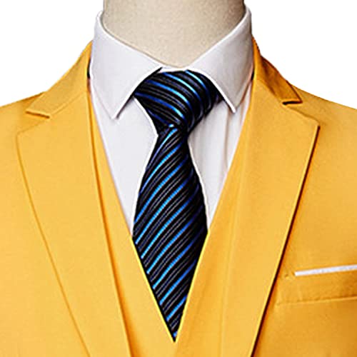 Casual 2 Button Suits for Men Slim Fit Notched Lapel Business Sets Solid Color Wedding Formal Jacket Vest Pants (Yellow,Medium)