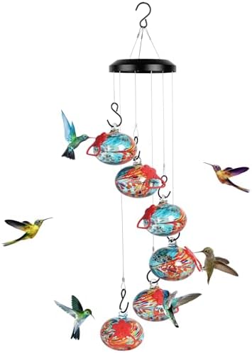Charming Wind Chimes Hummingbird feeders for Outdoors Hanging ant and bee Proof,Never Leak,Perfect Hummingbird Gift for People(Blue)