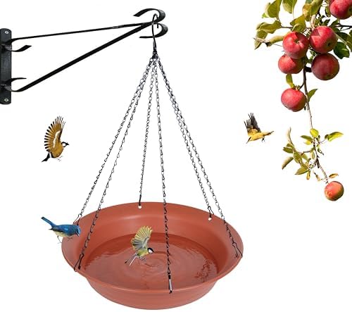 Hanging Bird Bath, Hanging Bird Water Feeder for Outdoors, Feeder Bowl, 1 Pack Birdbath Tray Accessories for Outside, Plastic Birdbaths Tray for Garden Patio Decoration (20", Terra Cotta)