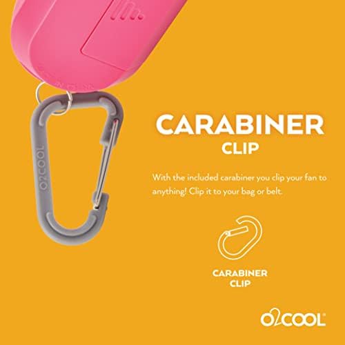 O2COOL Personal Mini Misting Fan - Portable Battery Operated Handheld Cooling Accessory with Fine Mist Spray for Outdoor, Beach, Camping - Convenient Carabiner Clip for Easy Travel - Raspberry 2 Pack
