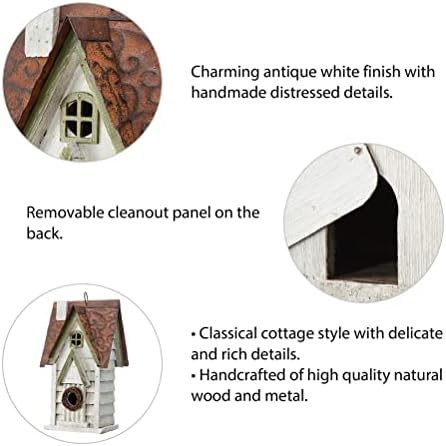 Glitzhome 12" H Washed White Distressed Solid Wood Cottage Birdhouse Hanging Bird House for Outdoors