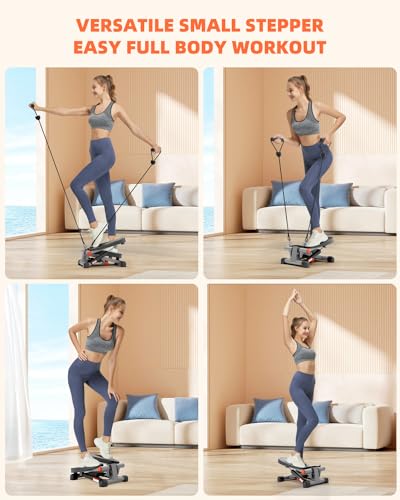 SIRHOME Mini Steppers for Exercise, Stair Stepper with Resistance Bands, Stepper with 330LBS Loading Capacity, Stepper Exercise Equipment with Resistance Bands for Full Body Workout with LCD Monitor