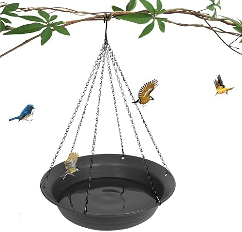 Hanging Bird Bath, Hanging Bird Water Feeder for Outdoors, Feeder Bowl, 1 Pack Birdbath Tray Accessories for Outside, Plastic Birdbaths Tray for Garden Patio Decoration (20", Dark Black)