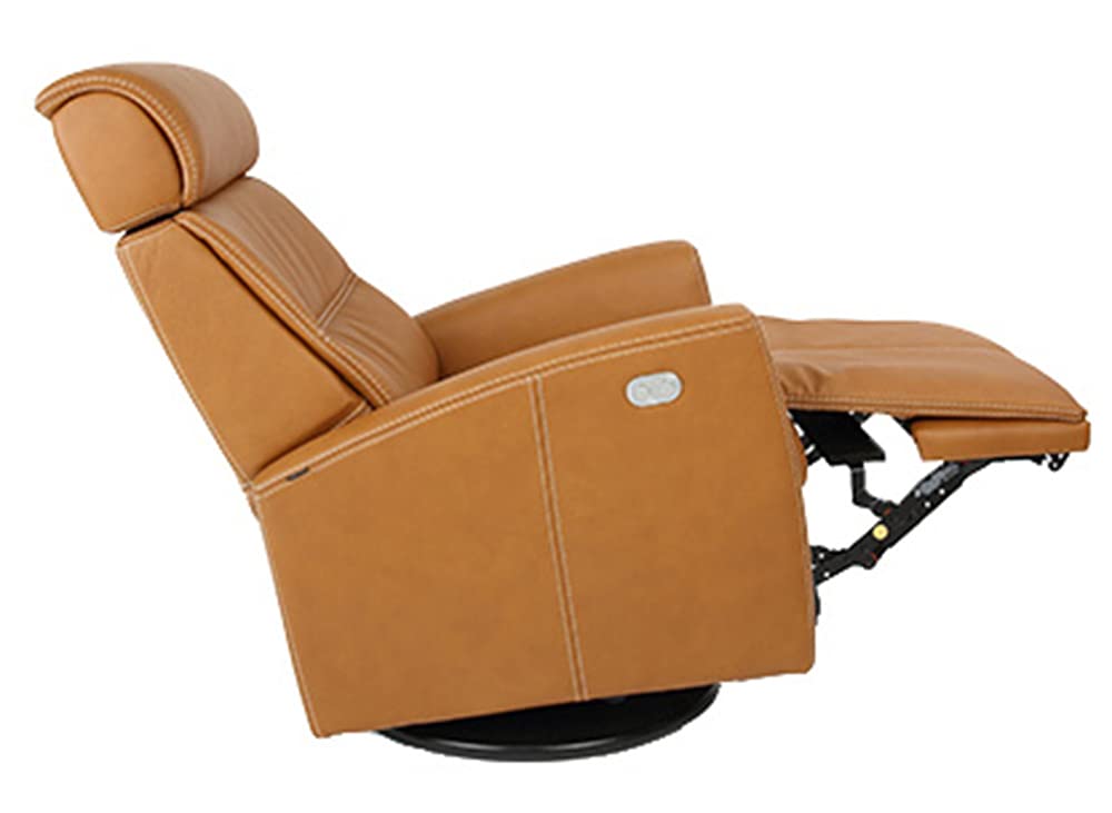 Fjords Milan Small Power Recline Swivel Swing Relaxer Recliner Chair in AL 545 Vintage Cognac Astro Line Leather