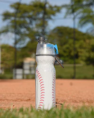 O2COOL Mist 'N Sip Misting Water Bottle 2-in-1 Function With No Leak Pull Top Spout Sports Reusable Water Bottle - 20 oz (2 Pack Baseball)