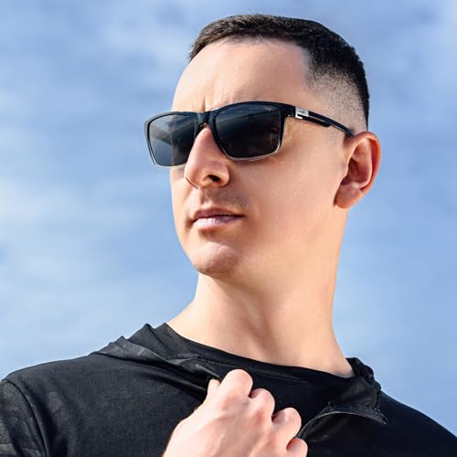INFI Fishing Polarized Sunglasses for Men Driving Running Golf Sports Glasses Square UV Protection Designer Style Unisex (Shiny Black/Crystal)