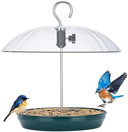 Kingsyard Adjustable Platform Bird Feeder for Outdoors Hanging, Metal Tray Bird Feeder with Dome Top, Attract Bluebirds Cardinals Goldfinches (Green)