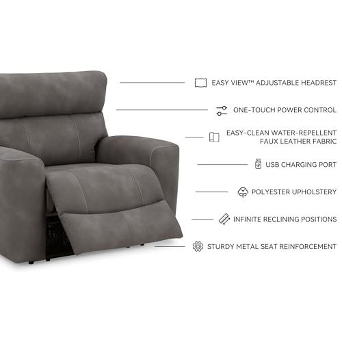 Signature Design by Ashley Next-Gen DuraPella Contemporary Faux Leather Wall Hugger Power Recliner with Adjustable Headrest and USB Ports, Dark Brown